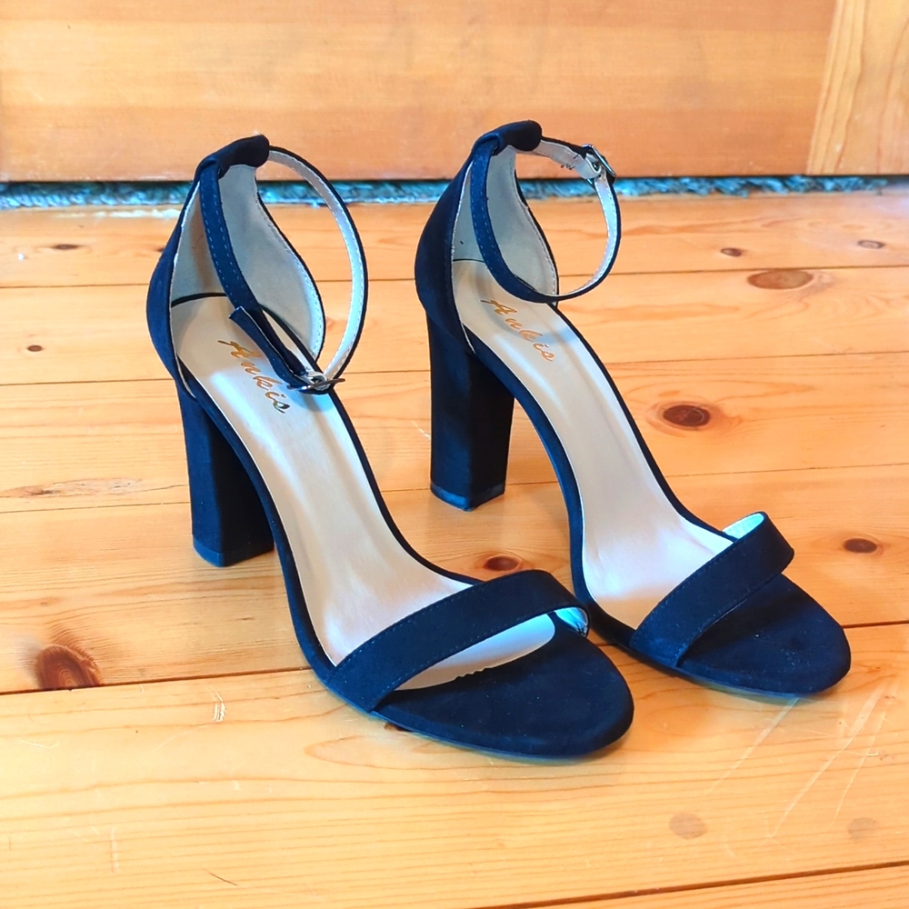 Black strap heels